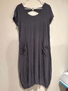 Striped Navy and White Casual Pocket Dress ( ankle length)
